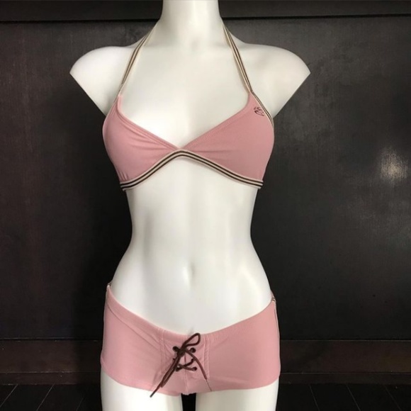 Billabong Pink boy leg jersey short shorts sports bikini set - Picture 2 of 9